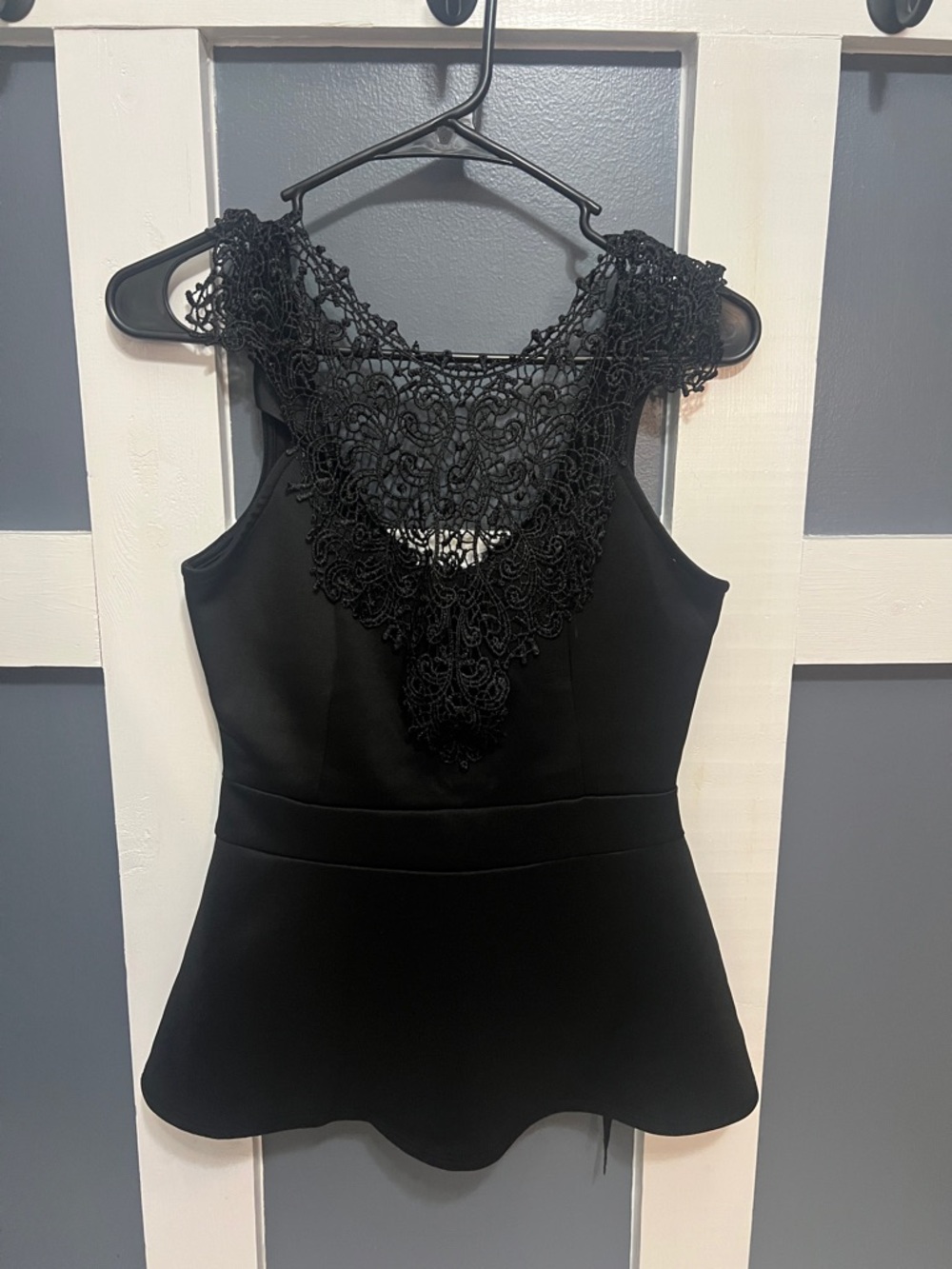 Elegant Black Lace Yoke Peplum Top - Women